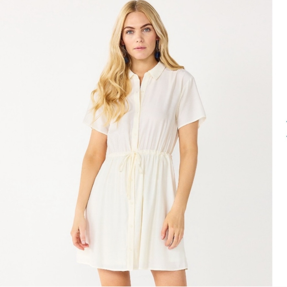 Nine West Collared Button Tie Mini White Dress size S